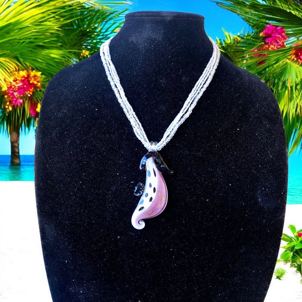 Seahorse Art Glass Pendant with Multi-strand Beaded Necklace Beach Sea - Picture 8 of 12